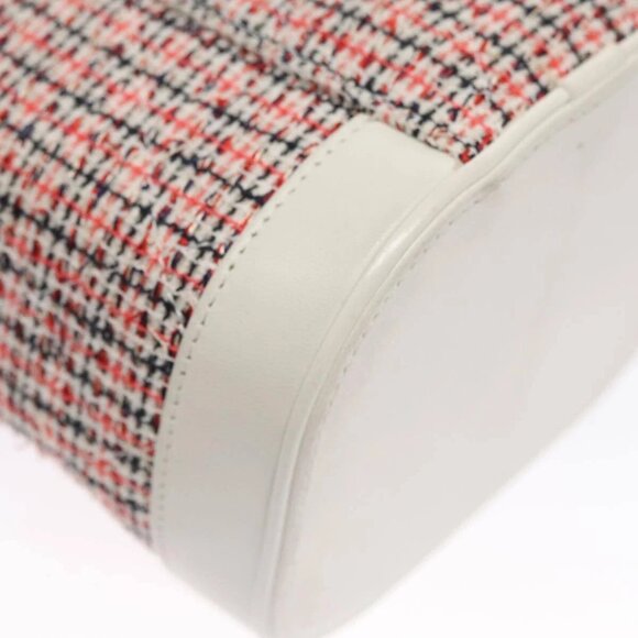 CHANEL Vanity Cosmetic Pouch Tweed Leather 2way Red White CC Auth 108914AM - Picture 5 of 16